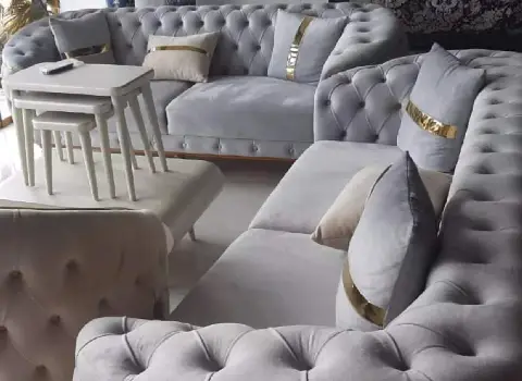 مبل چستر لند یافت آباد؛ مدرن پایه کوتاه 3 رنگ سفید بنفش طوسی