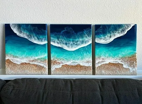 تابلو رزین طرح دریا؛ هنر دستی بافت سفت 2 نوع رومیزی دیواری