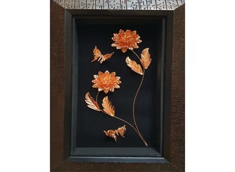 تابلو مسی طرح گل؛ قاب مستطیل معرق 2 نوع دستی ماشینی