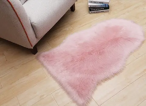 پادری خز صورتی؛ مستطیل پشمی پرز بلند ضد آب 90*60