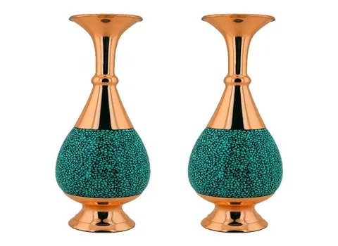 گلدان فیروزه کوبی (صنایع دستی) درخشندگی بالا 2 مدل ساده طرحدار