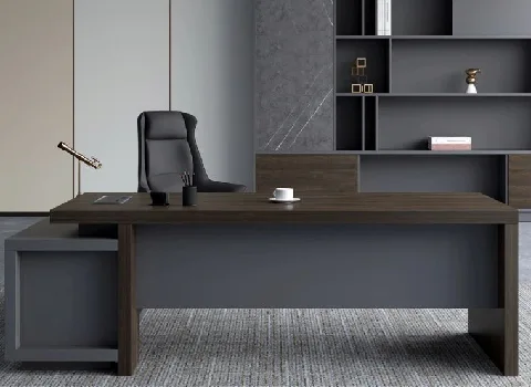 میز اداری کلاسیک؛ پایه چوبی تک نفره 2 رنگ قهوه ای سوخته روشن