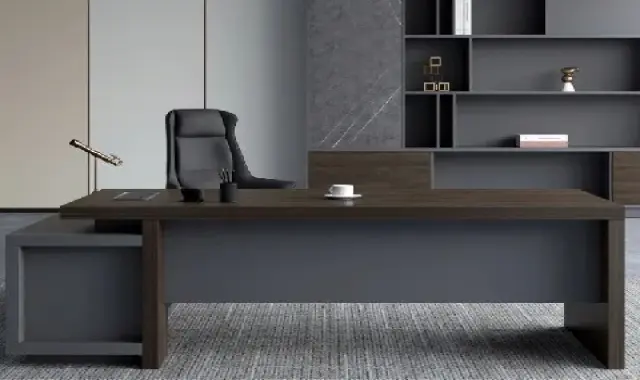 میز اداری کلاسیک؛ پایه چوبی تک نفره 2 رنگ قهوه ای سوخته روشن