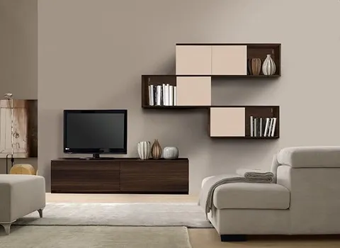 میز تلویزیون ام دی اف قهوه ای؛ ابعاد استاندارد استحکام بالا 2 مدل پازلی قفسه ای