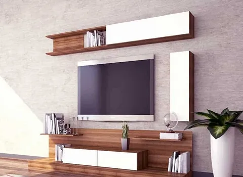 میز تی وی ام دی اف؛ تلوزیون قدیمی ال ای دی 2 رنگ سفید قهوه ای