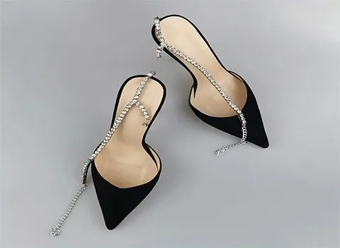 صندل پاشنه بلند مجلسی؛ مچی نگین دار سایز (36 42) چرمی پلاستیکی