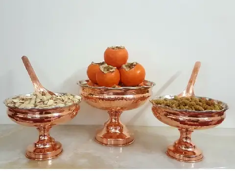 ظروف مسی شکلات خوری؛ چکشی ساده دستی 2 مدل پایه دار فیروزه کوبی