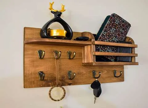 جاکلیدی چوبی دست ساز؛ گردو روس حلقه فلزی استیل طرح خاص زیبا