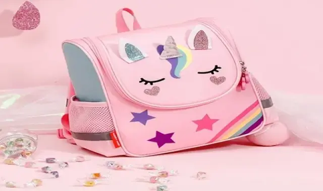 کیف مدرسه دخترانه (کوله) فانتزی چرخدار لی رنگ صورتی مشکی قرمز