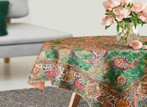 رومیزی ترمه طرح خورشیدی؛ شکل مربعی دایره ای الیاف نرم قابل شستشو