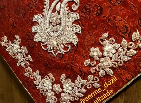 ترمه یزد ابریشمی؛ رومیزی روتختی پرده رنگ زرشکی قهوه ای آبی