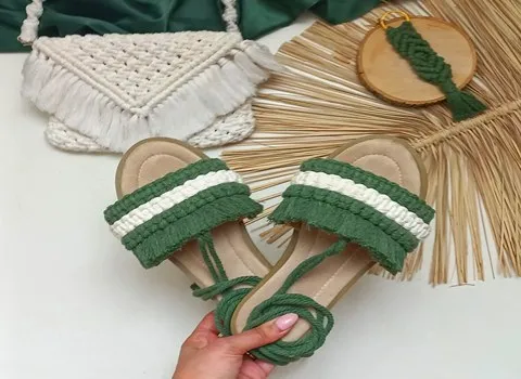 صندل مکرومه رکاب دار (پاافزار) پاشنه بلند جلو بسته 3 رنگ سبز سفید سورمه ای