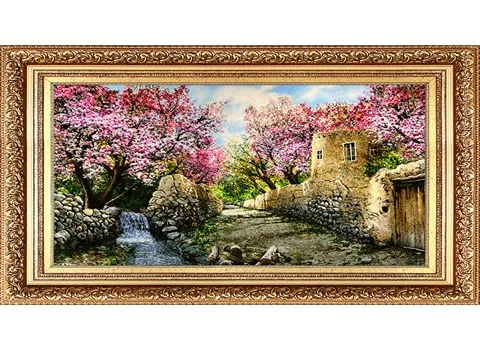 تابلو فرش اصفهان؛ نخ پلی استر قاب برنز 2 نوع ماشینی دستباف تولید Esfahan