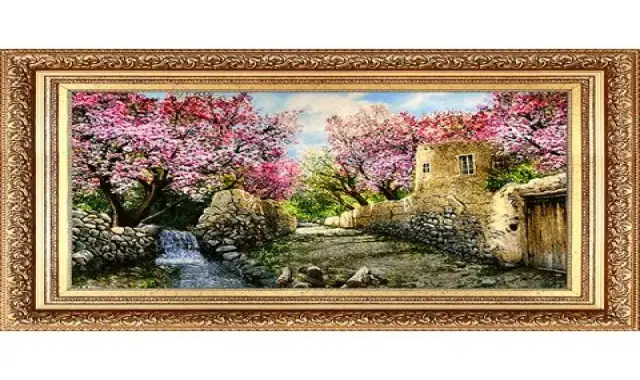 تابلو فرش اصفهان؛ نخ پلی استر قاب برنز 2 نوع ماشینی دستباف تولید Esfahan