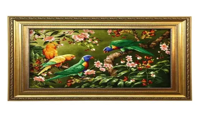 تابلو فرش دستباف؛ ماشینی 2 جنس چوبی فلزی نخ