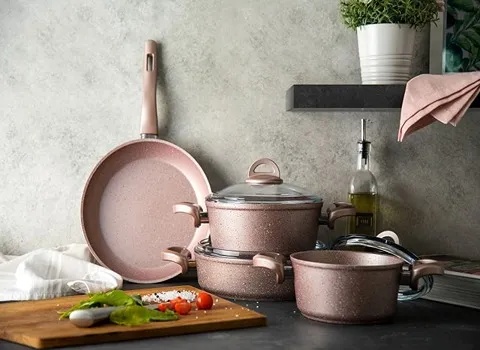 قابلمه سرامیکی اصل؛ مشکی طلایی حفظ حرارت ضد خش 8 پارچه