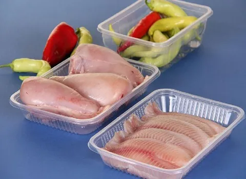 ظروف یکبار مصرف گوشت؛ مستطیل درب دار بدون رنگ شفاف