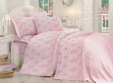 پتو جهیزیه عروس؛ پتوهای دولایه ارگانیک ترکیب ( الیاف مصنوعی و نخ پنبه ) صورتی شاد