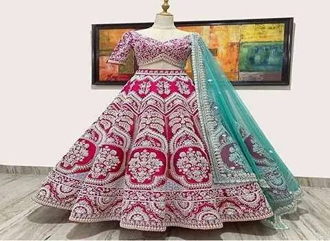 لباس هندی ساری؛ دو تکه پوشیده سرمه دوزی ساتن حریر Saree