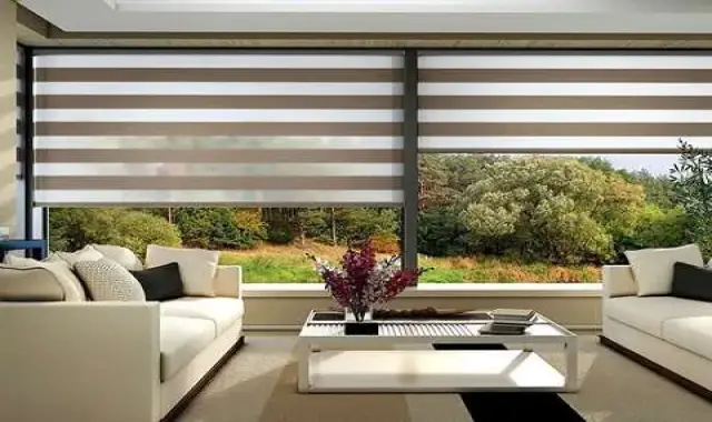 پرده زبرا برای پذیرایی؛ دستی برقی اتوماتیک سبک 2 رنگ روشن تیره