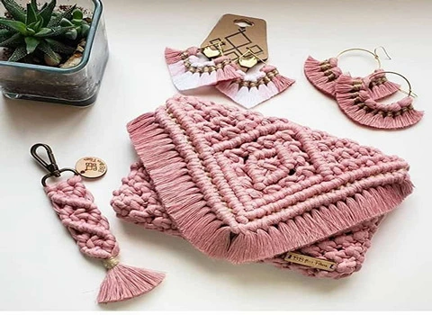 کیف مکرومه بافی؛ کوچک بزرگ 3 رنگ قرمز مشکی زرشکی