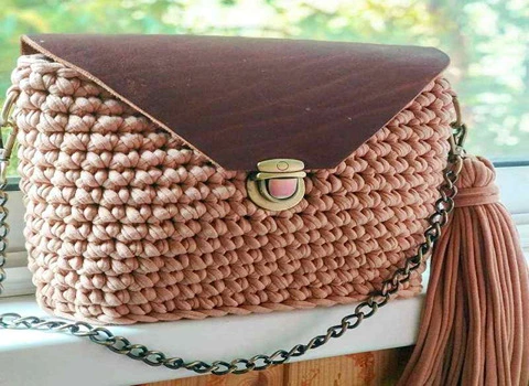 کیف بافتنی؛ دستی کوله پشتی رنگ صورتی یاسی سبز Bag
