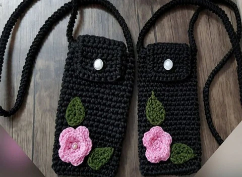 کیف مکرومه کوچک Bag نخ قیطان مشکی زرشکی 250 گرم