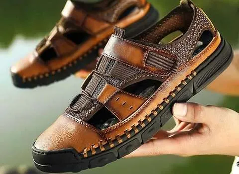 صندل طبی مردانه مشهد؛ چرم طبیعی ضد آب 2 رنگ (مشکی قهوه ای)