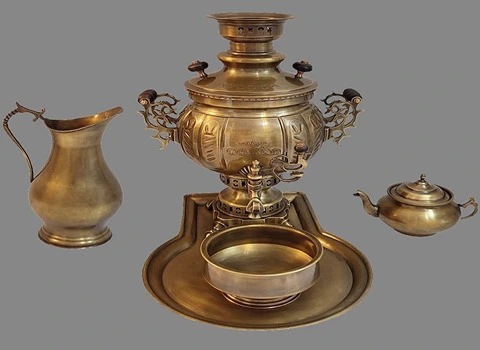 سماور زغالی برنجی آنتیک؛ ظاهر قدیمی (3 5 10) لیتری رنگ ثابت