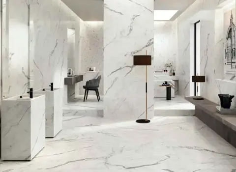 سنگ مرمریت؛ کف پله ستون کرم قهوه ای تاجیکستان 40*40 سانتی متر