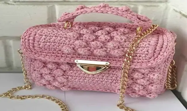 کیف مکرومه مدل فندقی؛ دست دوز مجلسی سه رنگ (سفید مشکی صورتی) قابل شستشو