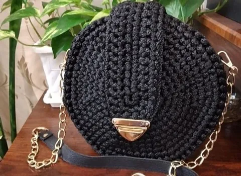 کیف مکرومه گرد Bag گرد مربعی مستطیلی 3 رنگ کرم سرمه ای قرمز