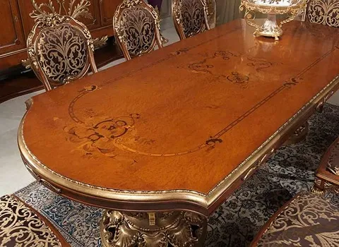 میز ناهار خوری معرق کاری؛ چوب راش کلاسیک مدرن (مربع مستطیل گرد)