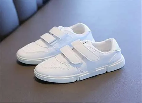 کفش اسپرت دخترانه سفید چسبی؛ چرم صنعتی سبک Sport