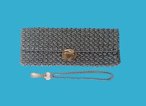 کیف پول با نخ مکرومه؛ پنبه پلی استر مستحکم 2 رنگ سفید قهوه ای روشن