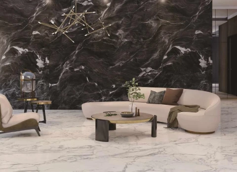 سرامیک طرح سنگ سیاه (کاشی) براق پرسلانی مدل ماربل ابعاد 60*120 سانتی متر