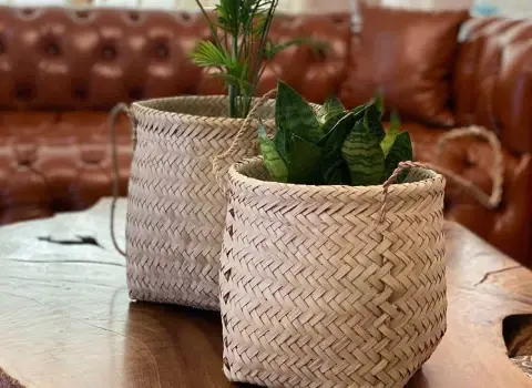 سبد حصیری گل؛ خیزران بامبو درخت خرما 3 شکل بیضی مثلث دایره