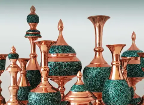 ظروف مسی تزیینی؛ خاتم کاری فیروزه کاری چکش کاری مجلل مناسب (دکوری پخت غذا)