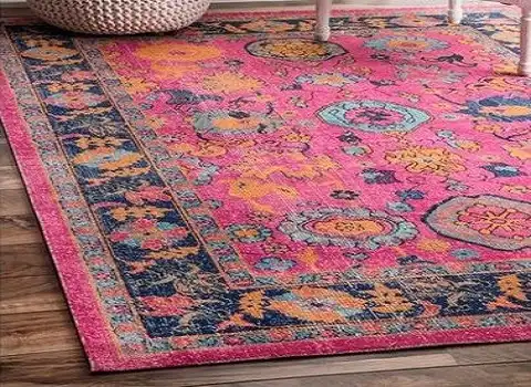 گلیم فرش صورتی رنگ؛ سه بعدی طرحدار ساده جنس الیاف طبیعی (3*4 2*3) متر