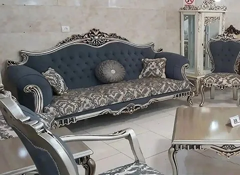 مبل سلطنتی راحتی طوسی؛ طرحدار ساده 2 پارچه ابریشم مخمل Gray