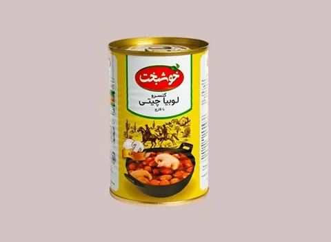 کنسرو لوبیا چیتی با قارچ خوشبخت؛ قوطی فلزی شیشه ای khoshbakht ویتامین A B
