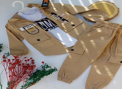 ست لباس بچه گانه پاییزه؛ یقه دار کاموایی پافر سایز (35 55) سانتی متر