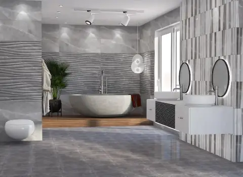 کاشی و سرامیک طوسی رنگ؛ موزائیکی سیمانی 2 طرح مات براق نفوذ ناپذیر