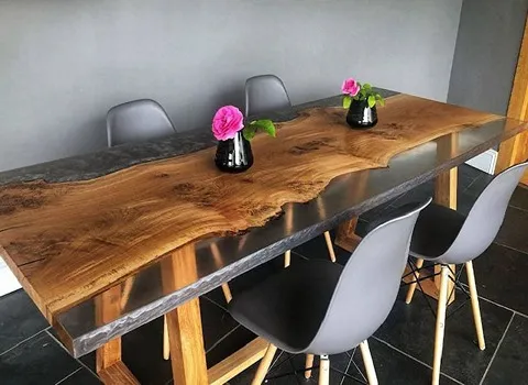 میز چوبی اپوکسی (رزین) گردو رگه دار 3 کاربرد عسلی جلو مبلی ناهارخوری