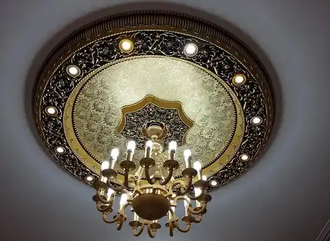 گچبری پیش ساخته دور لامپی؛ دستی قالبی آینه دار 2 جنس پلی یورتان گچ