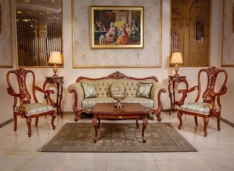 مبل کلاسیک چوبی مدرن؛ چوب گردو راش مقاوم دارای منبت Sofa