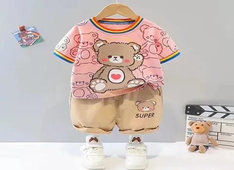 تیشرت شلوارک بچه گانه دخترانه؛ پارچه تریکو 3 رنگ زرد قرمز آبی سایز (45 50)