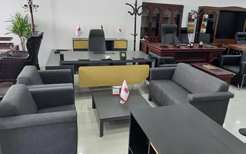 مبل اداری سه نفره؛ دفاتر رسمی فلزی چوبی 3 رنگ (عسلی خاکستری مشکی)