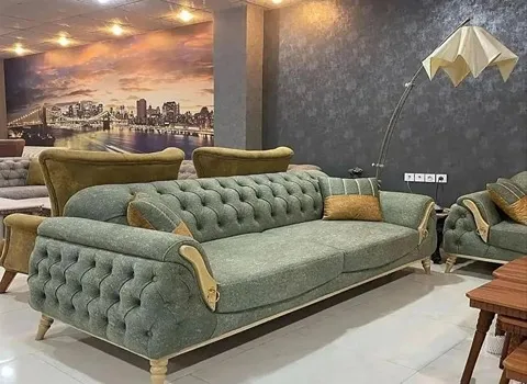 مبل راحتی چستر دو رنگ؛ چوب گردو سلطنتی 2 مدل مخمل کتان