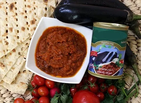 کنسرو خوراک بادمجان؛ نیمه آماده آهن فیبر ویتامین B فسفر 500 گرمی